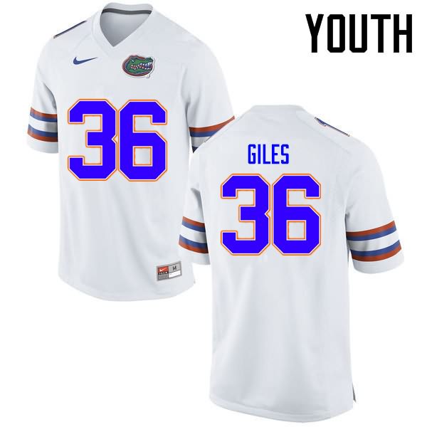 NCAA Florida Gators Eddie Giles Youth #36 Nike White Stitched Authentic College Football Jersey QLL1864WA